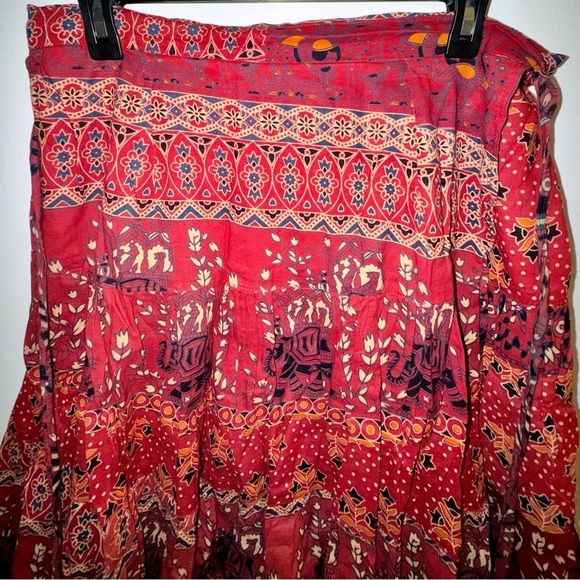 Bohemian Red Elephant Patterned Wrap Skirt Made in India - Picture 2 of 11